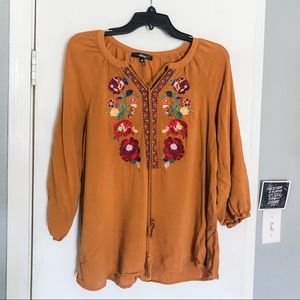 Mustard Blouse with Tassels and Floral Embroidery